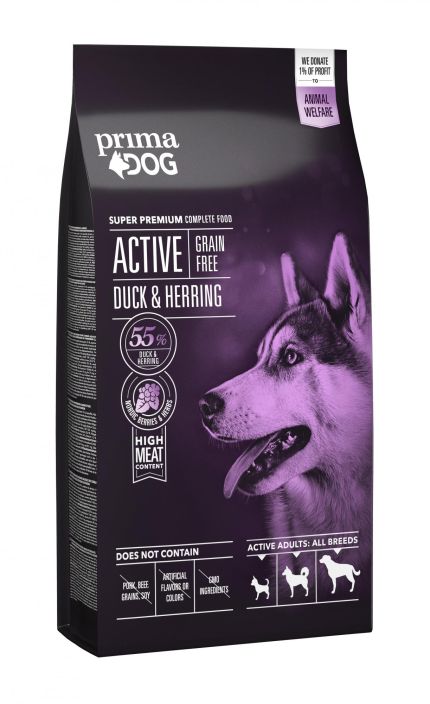 PrimaDog Active Ankka-Silli viljaton 10kg Sopii kaikille aikuisille koirille. Vehnaton, ei keinotekoisia maku- tai