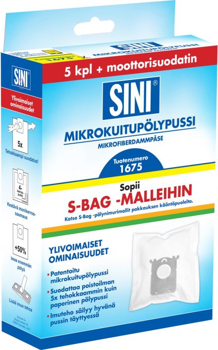 Mikrokuitupolypussi Sini 5-pack S-Bag S51675 922-860