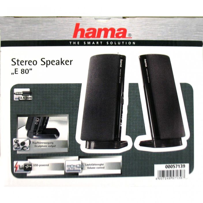 HAMA PC Kaiutin E80 USB &amp; 3,5mm - Ylimaarainen aanilahto (3,5 mm stereoliitanta) kuulokkeiden liittamiseen -