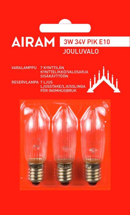 Varalamppu 3W 34V Varalamppu Airamin valosarjaan. 3 kpl/pkt.