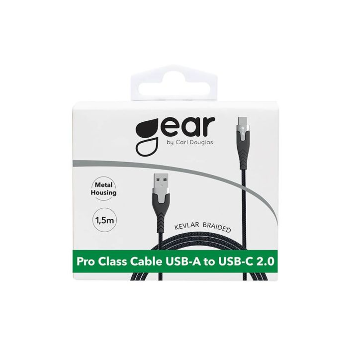 GEAR Latausjohto PRO USB-A USB-C 2.0 1.5m GEAR Latausjohto PRO USB-A USB-C 2.0 1.5m Musta Kevlar johto Metalliliitin