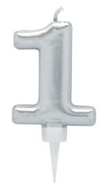 Joker Kakkukynttilä nro 1 8cm hopea 79031-1