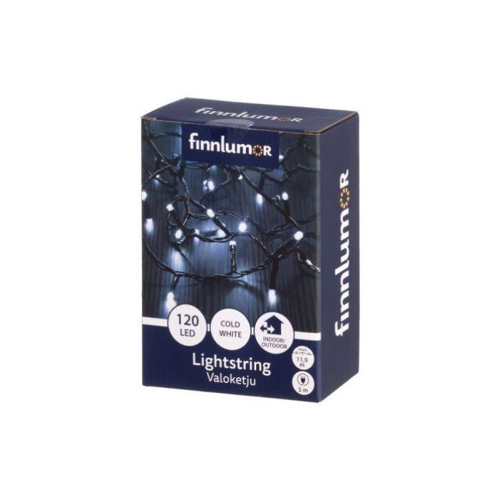Finnlumor Valoketju 120LED valk. musta johto