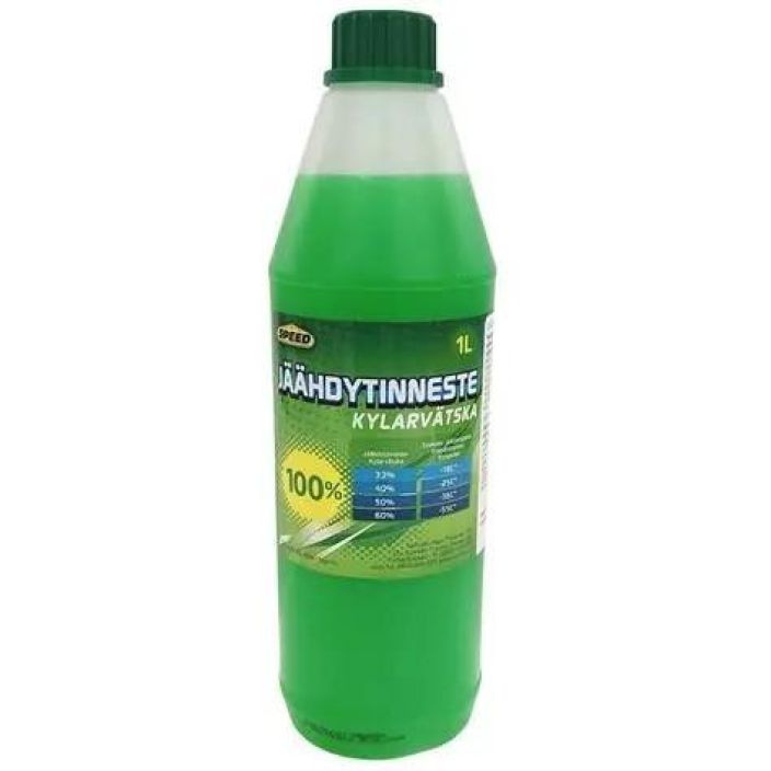 Jaahdytinneste 100% 1L Laimentamaton vihrea jaahdytinneste 1L pullossa ajoneuvoihin.