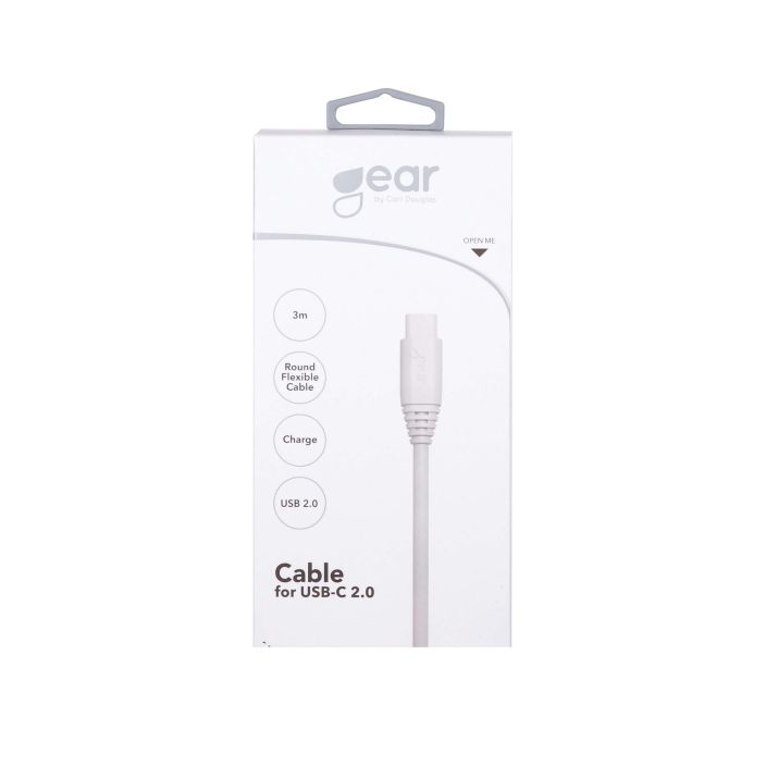 GEAR-latausjohto USB-A–USB-C 2.0 Gear latausjohto USB-A-USB-C 2.0 3m, valkoinen