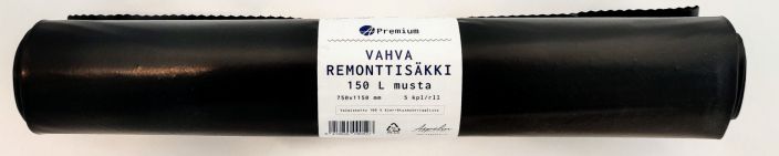 A. Premium vahva remonttisakki 150L musta 5kpl 9052 952-116 A. Premium vahva remonttisakki 150L musta 5kpl 9052 952-116