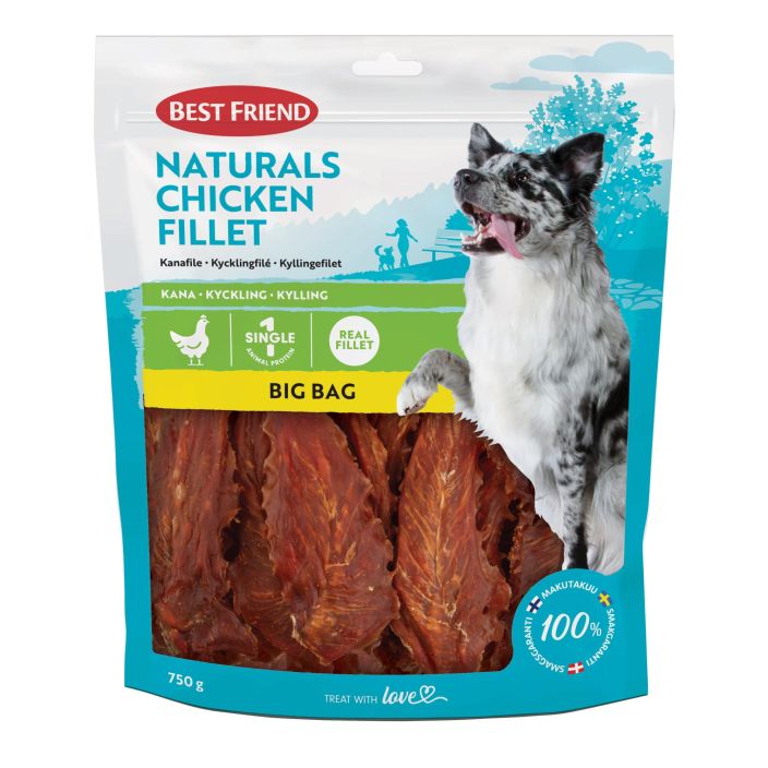 BF Naturals kanafilee Big Bag 750g Best Friend Naturals Chicken Fillet kanafile on erittain maukas, klassikko koiran herkku,