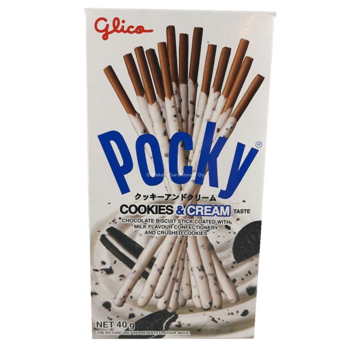 Pocky Cookie &amp; Creme 45g POCKY keksi &amp; kerma paallystetyt ohuet suklaakeksitikut 45g/kex &amp; gradde