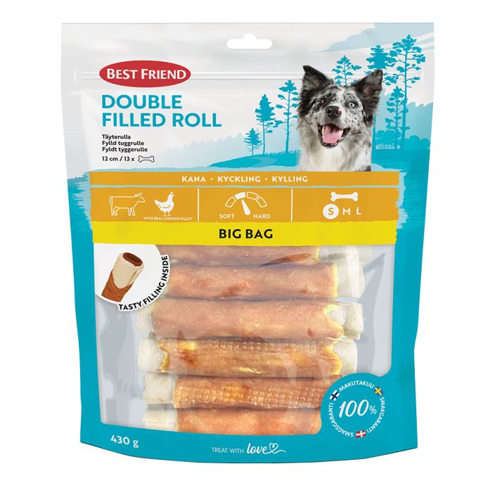 BF Double tayterulla kana 12cm 13kpl 430g Best Friend Double filled roll chicken on herkullisia koirien suosikkeja!