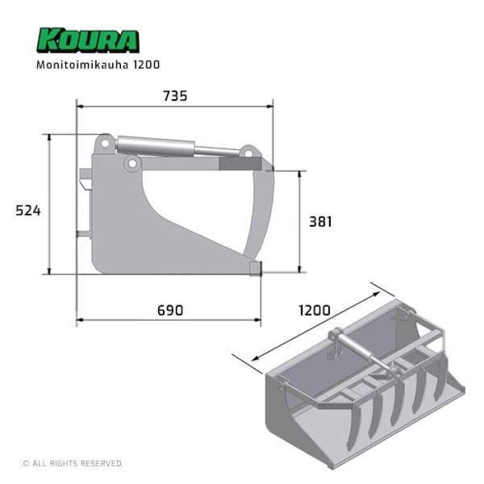 Koura monitoimikauha pienkuormaajiin - Koura Kombi 1200 tuotekuva 3