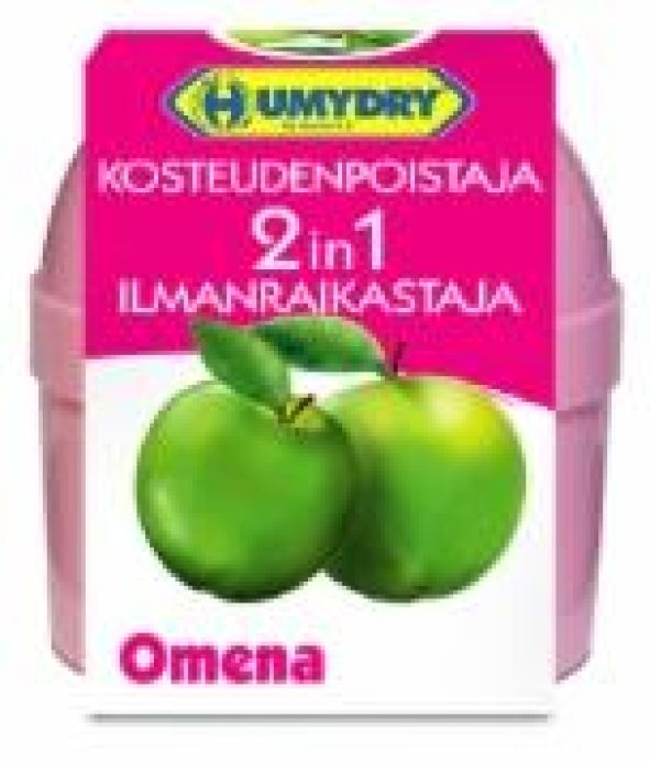 Humydry mini omena 75g Humydry omena kosteudenpoistaja vahentaa liiallisen kosteuden oikealle tasolle imemalla ilmasta seka