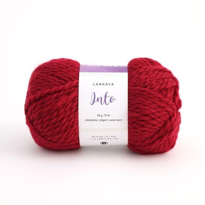 Lankava Into villalanka 4529 viininpunainen 50g Into on huopuva, 100 % villalanka, joka sopii paksuihin, lampimiin