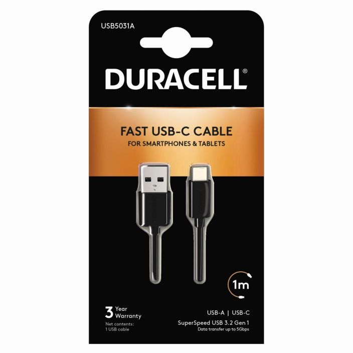 Kaapeli A to C USB 3.0 1m musta Duracell USB5031A 978-094