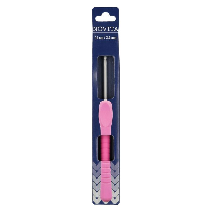 Novita ergonominen virkkuukoukku 3,0mm 14cm pinkki