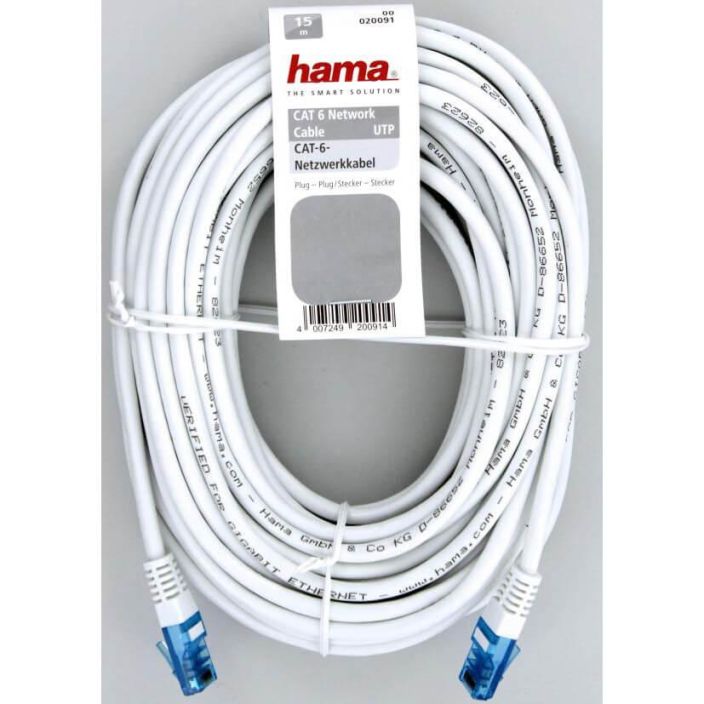 HAMA Verkkojohto CAT6 UTP 15m 20091 Valkoinen 15m 998-3305