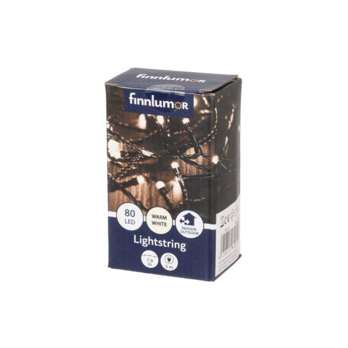 Finnlumor Valoketju 80LED lammin valk. musta johto