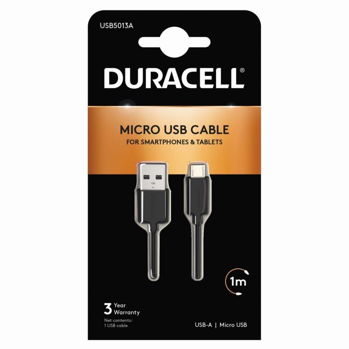 Kaapeli microUSB 1m musta Duracell USB5013A 978-087