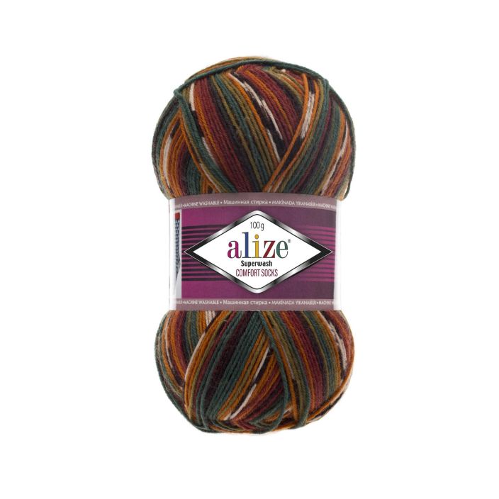 Alize Superwash 4447 Kirjava vihrea/ruskea/oranssi 100g ASWP-4447