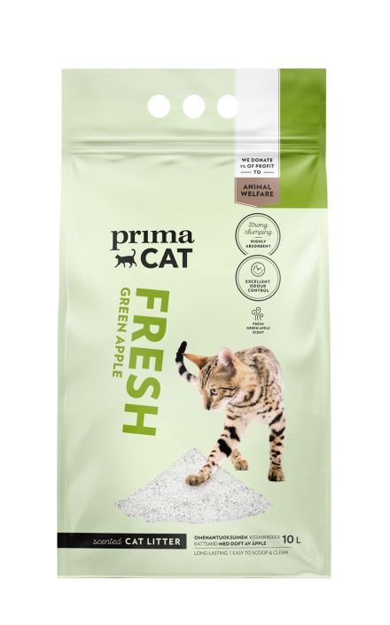 PrimaCat Fresh Apple kissanhiekka valk. 10L Laadukas ja riittoisa PrimaCat kissanhiekka kontrolloi hajuja ja tekee
