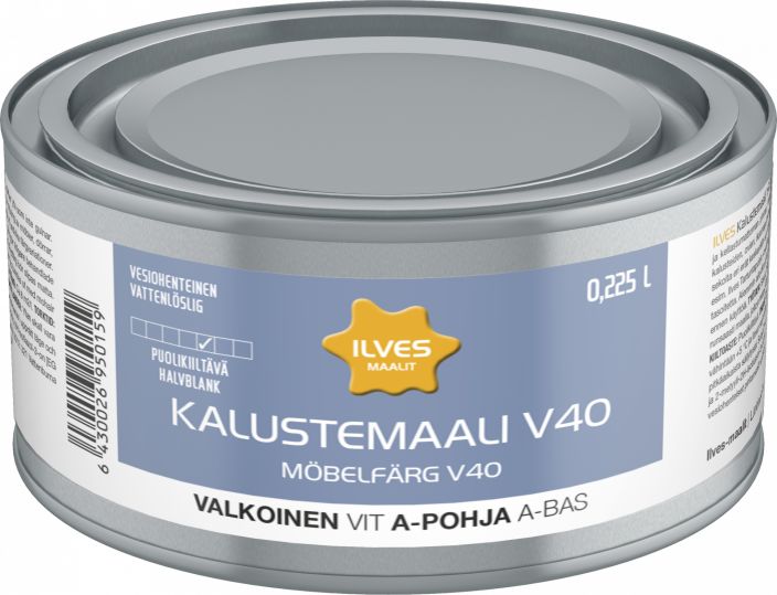 Ilves kalustemaali V40 A-pohja valk. 0,225L IL0159 920-637