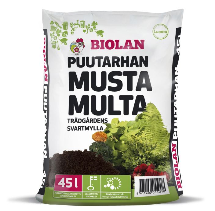 Biolan musta multa 45L Puutarhan Musta Multa on ravinteikas multaseos kotipuutarhureille. Se soveltuu