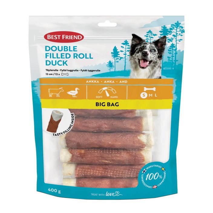 BF Double tayterulla ankka 12cm 12kpl 400g Best Friend Double filled roll duck tayterullat ovat herkullisia ja houkuttelevia