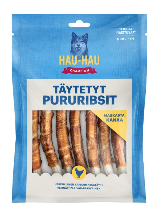 HHC taytetyt pururibsit 17cm 7kpl 490g Maistuva puruluu kananmaksataytteella, paalla herkullista kanafileeta. Vehnaton ja
