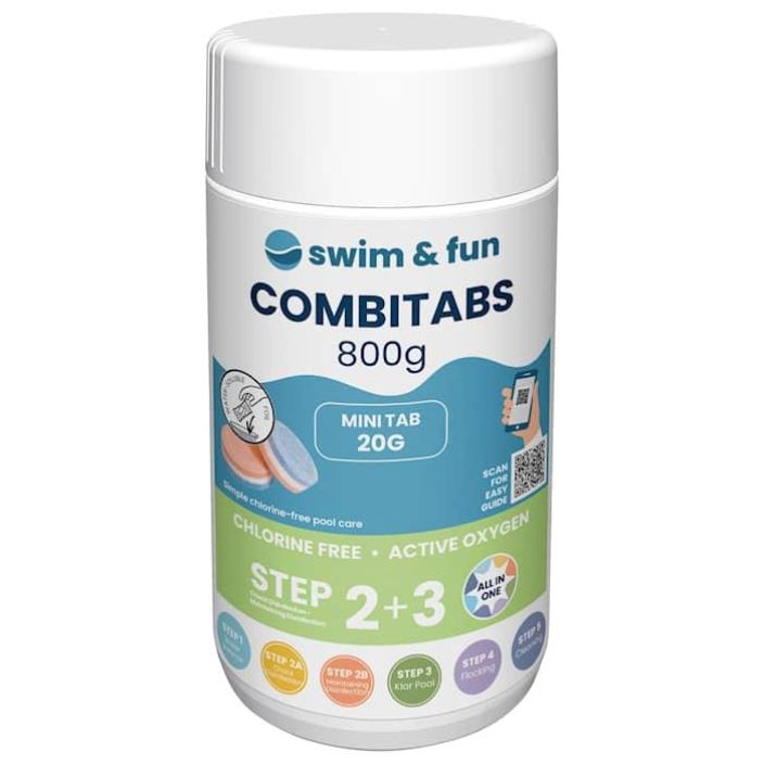 Swim &amp; Fun combitabs klooriton 20g 1kg Puhdas ja klooriton uimavesi paivittain katevasti lisattavalla poretabletilla, joka