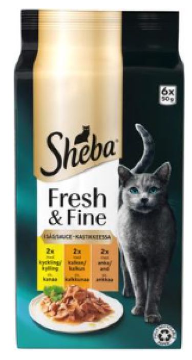 Sheba Fresh&amp;Fine siipikarjalajitelma kastikkeessa 6x50g 472943 905-2071