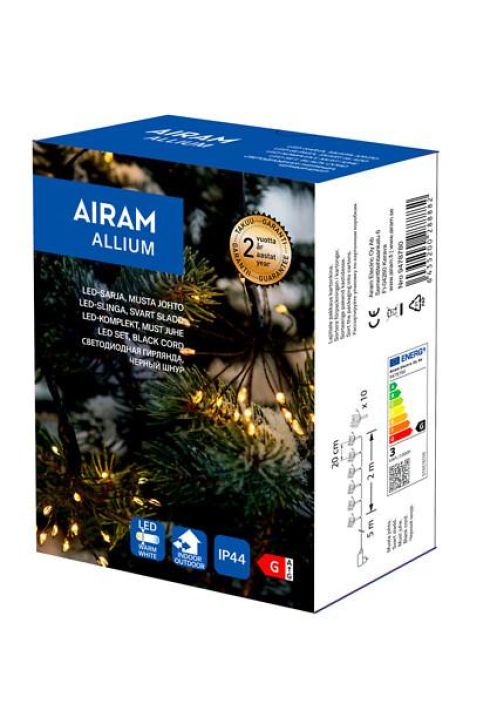 Airam Allium 200led musta johto IP44 9478780 917-625