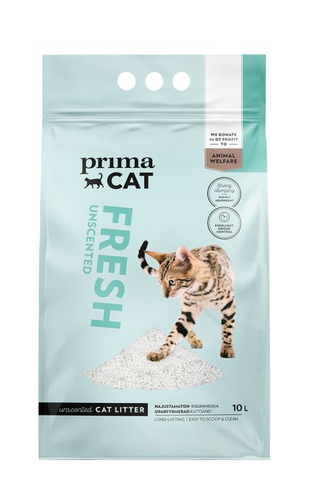 PrimaCat Fresh Unscented kissanhiekka valk. 10L Laadukas ja riittoisa PrimaCat kissanhiekka kontrolloi hajuja ja tekee
