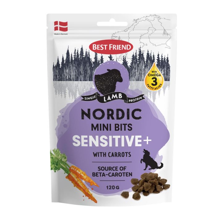 BF Nordic Mini Bits Sensitive+ 120g Hienoimmista pohjoismaisista ainesosista valmistetut ja superfoodilla maustetut Nordic