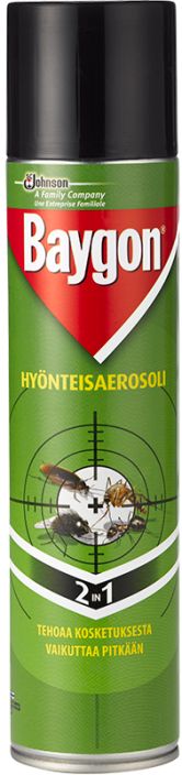 Baygon hyonteisaerosoli 400ml Baygon Hyonteisaerosoli torjuu tehokkaasti haastavatkin hyonteisongelmat.