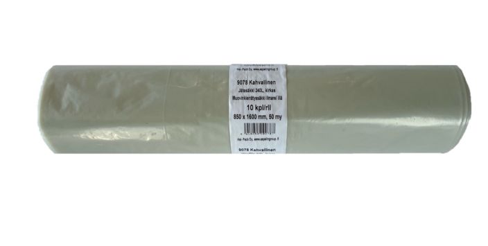 Muovinkerayssakki kirkas 10kpl 240L Lapinakyva jatesakki esimerkiksi muovinkeraykseen. 10kpl rullassa.