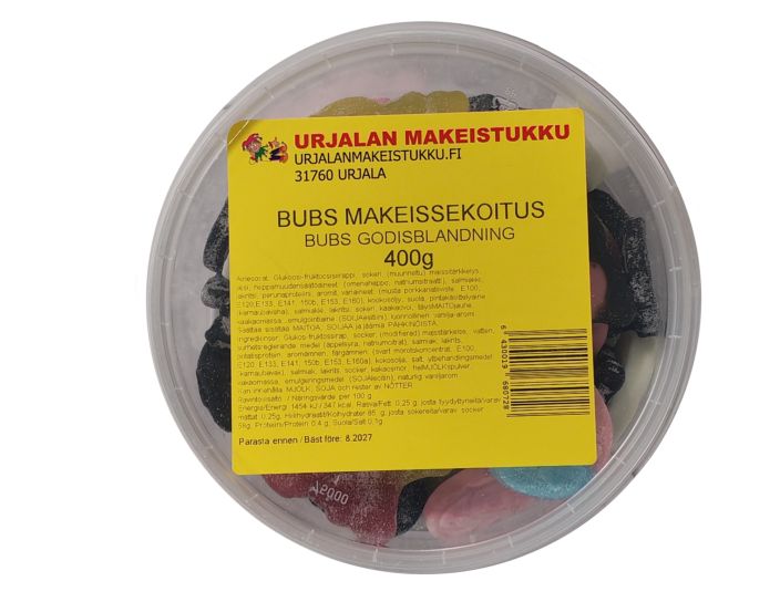 Bubs makeissekoitusrasia 400g Herkullinen sekoitus erilaisia Bubs makeisia suuressa 400g pakkauksessa. Bubs makeissekoitusrasia 400g Herkullinen sekoitus erilaisia Bubs makeisia suuressa 400g pakkauksessa.