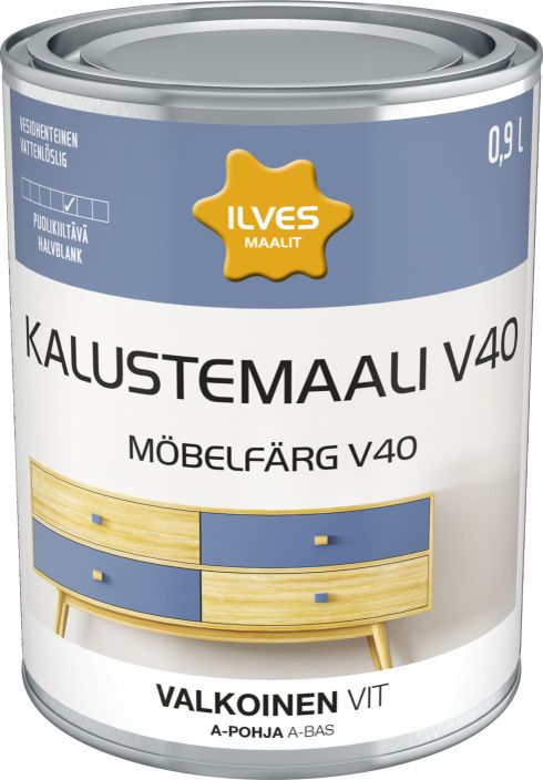 Ilves kalustemaali V40 A-pohja valk. 0,9L IL0135 920-638