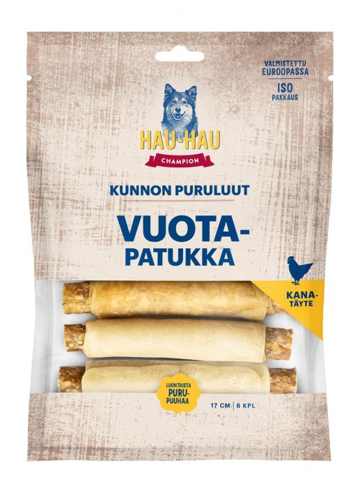 HHC Kunnon puruluut vuotapatukka kana 17cm 450g Luontaista purupuuhaa. Puruluu kanaa sisaltavalla rouhetangolla,