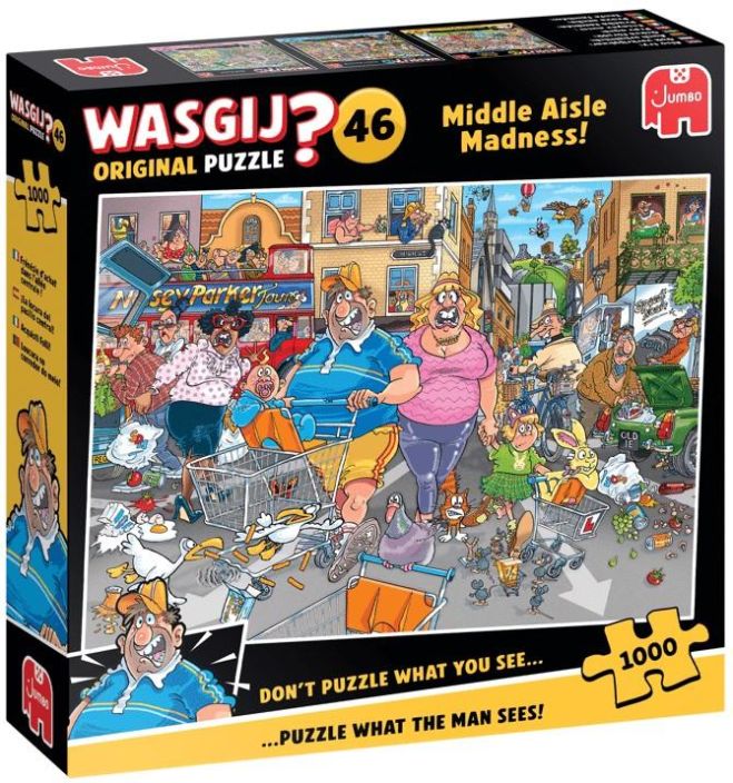 Wasgij Original 46 Middle Aisle Madness! 1000 palaa Unohda perinteiset palapelit, joissa kasaat kuvan laatikon kannesta!