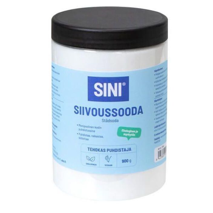 Sini Siivoussooda 900g Tehokas ja myrkyton siivoussooda sopii kodin jokaiseen huoneeseen autotallista pesuhuoneeseen. Tehoaa