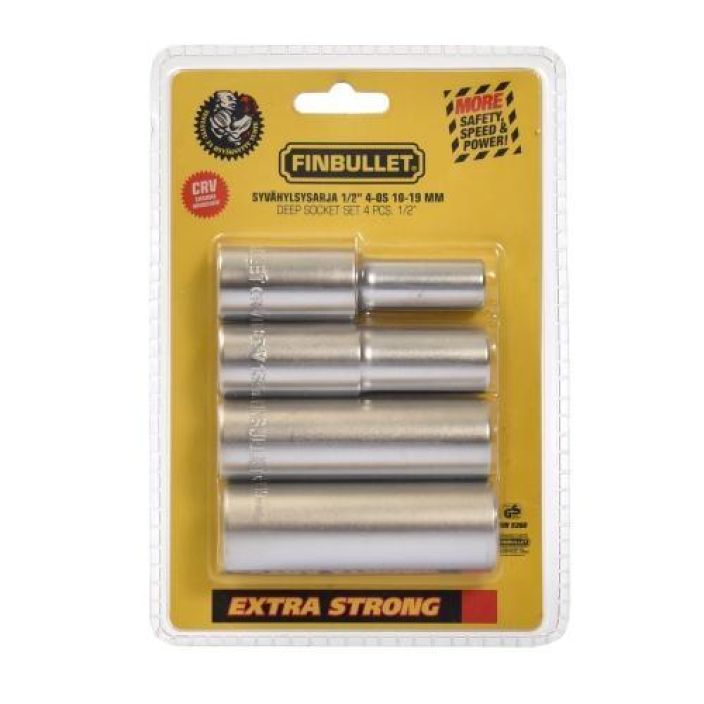 Finbullet syvahylsysarja 1/2&quot; 10-19mm 4-osainen syvahylsysarja