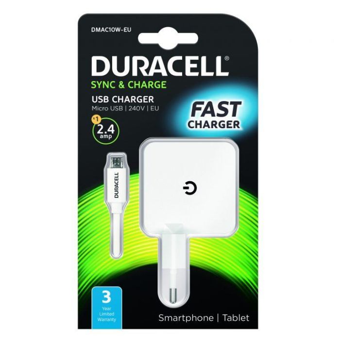 Seinalaturi ja kaapeli microUSB 1m valk. Duracell DMAC10W-EU 978-086