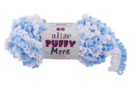 Lankava Alize Puffy More 6266 vaaleansininen/valkoinen 150g APMO-6266