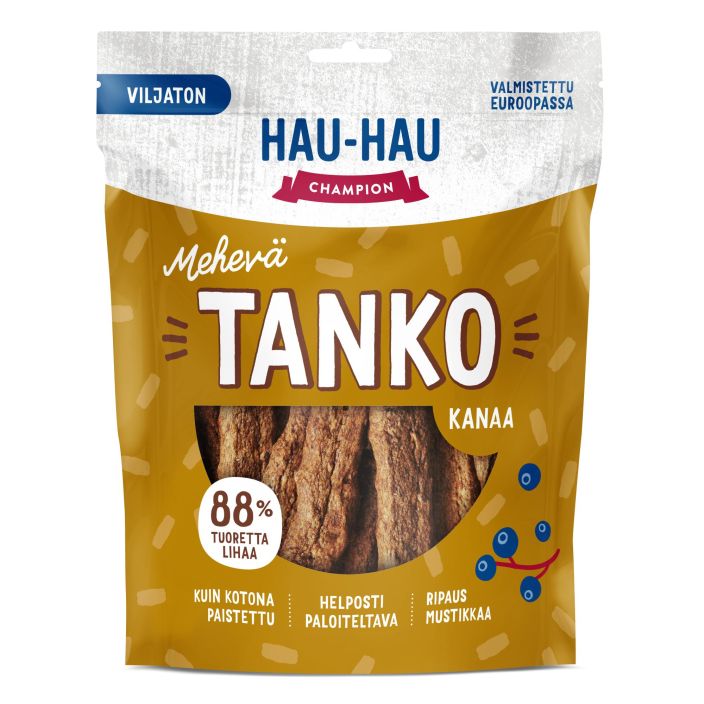 HHC Meheva Tanko kana 400g Viljaton koiranherkku, 88 % tuoretta lihaa. Ripaus mustikkaa. Ei viljaa, soijaa tai sokeria.