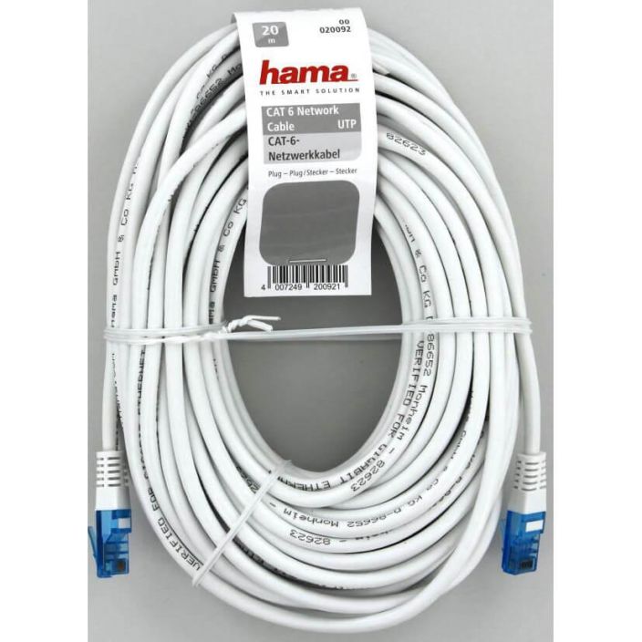 HAMA Verkkojohto CAT6 UTP 20m 20092 Valkoinen 20m 998-3306