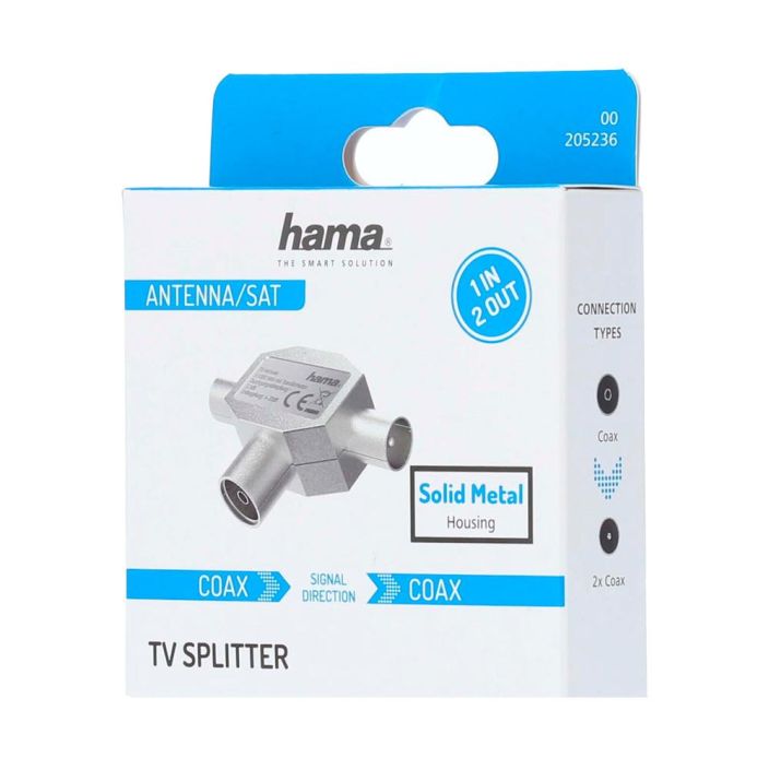 HAMA Antenni Jakaja Metal 205236 T-liitin TV Coax 1xNaaras-2xUros 998-3296