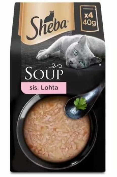 Sheba Soup Lohi 4 x 40g Herkkullinen Sheba Suop taydennysrehu aikuisille kissoille. Sheba Soup Lohi 4 x 40g Herkkullinen Sheba Suop taydennysrehu aikuisille kissoille.